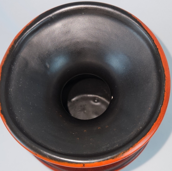 Vintage Haegar Art Pottery Ceramic Orange/Red Vase Abstract Gold Design MCM - Picture 4 of 6